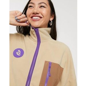 Zip Through Fleece Jacket in Beige